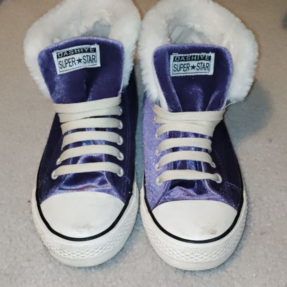Purple velvet and fur converse lookalikes